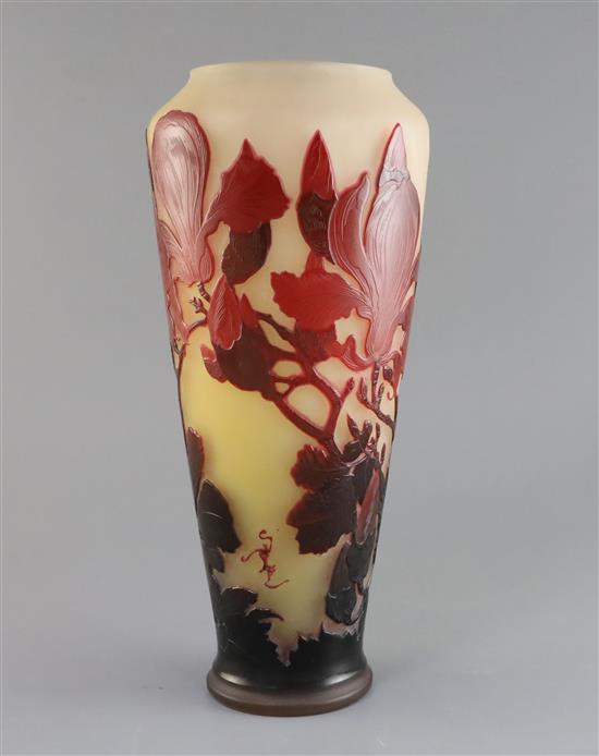 A Gallé cameo glass magnolia vase c.1900-10, 33.2cm